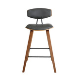 Benzara 25.5" Mid Century Faux Leather Barstool with Wooden Backing, Gray BM236736 Gray Solid Wood, Faux Leather and Metal BM236736