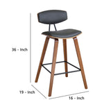 Benzara 25.5" Mid Century Faux Leather Barstool with Wooden Backing, Gray BM236736 Gray Solid Wood, Faux Leather and Metal BM236736