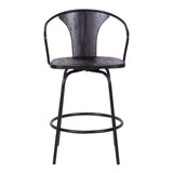 Benzara 36.5" Industrial Metal Frame Barstool with Wooden Seat, Black BM236737 Black Solid Wood and Metal BM236737