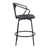 Benzara 36.5" Industrial Metal Frame Barstool with Wooden Seat, Black BM236737 Black Solid Wood and Metal BM236737