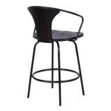 Benzara 36.5" Industrial Metal Frame Barstool with Wooden Seat, Black BM236737 Black Solid Wood and Metal BM236737