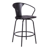 Benzara 36.5" Industrial Metal Frame Barstool with Wooden Seat, Black BM236737 Black Solid Wood and Metal BM236737