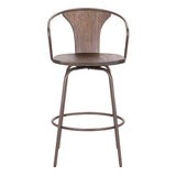 Benzara 36.5" Industrial Metal Frame Barstool with Wooden Seat, Brown BM236738 Brown Solid Wood and Metal BM236738