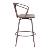 Benzara 36.5" Industrial Metal Frame Barstool with Wooden Seat, Brown BM236738 Brown Solid Wood and Metal BM236738