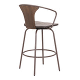 Benzara 36.5" Industrial Metal Frame Barstool with Wooden Seat, Brown BM236738 Brown Solid Wood and Metal BM236738