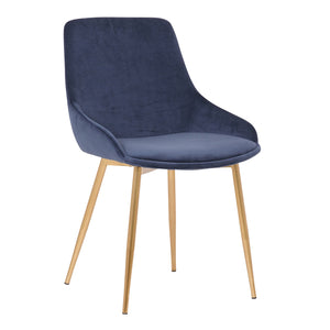 Benzara Countered Fabric Upholstered Dining Chair with Sleek Metal Legs, Blue BM236744 Blue Solid Wood, Fabric and Metal BM236744