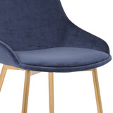 Benzara Countered Fabric Upholstered Dining Chair with Sleek Metal Legs, Blue BM236744 Blue Solid Wood, Fabric and Metal BM236744