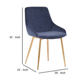 Benzara Countered Fabric Upholstered Dining Chair with Sleek Metal Legs, Blue BM236744 Blue Solid Wood, Fabric and Metal BM236744