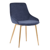 Countered Fabric Upholstered Dining Chair with Sleek Metal Legs, Blue