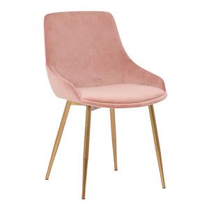 Benzara Countered Fabric Upholstered Dining Chair with Sleek Metal Legs, Pink BM236745 Pink Solid Wood, Fabric and Metal BM236745