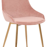 Benzara Countered Fabric Upholstered Dining Chair with Sleek Metal Legs, Pink BM236745 Pink Solid Wood, Fabric and Metal BM236745