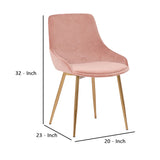 Benzara Countered Fabric Upholstered Dining Chair with Sleek Metal Legs, Pink BM236745 Pink Solid Wood, Fabric and Metal BM236745