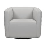 Benzara 26 Inch Leatherette Barrel Chair with Swivel Mechanism, White BM236752 White Solid Wood, Metal and Leatherette BM236752