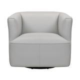 Benzara 26.3 Inch Leatherette Barrel Chair with Swivel Mechanism, White BM236758 White Solid Wood, Metal and Leatherette BM236758