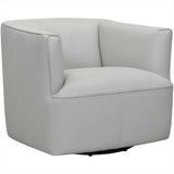 Benzara 26.3 Inch Leatherette Barrel Chair with Swivel Mechanism, White BM236758 White Solid Wood, Metal and Leatherette BM236758