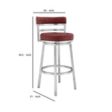 Benzara 26 Inch Leatherette Counter Height Barstool, Silver and Red BM236761 Silver and Red Metal and Leatherette BM236761