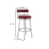 Benzara 30 Inch Leatherette Counter Height Barstool, Silver and Red BM236762 Silver and Red Metal and Leatherette BM236762