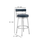 Benzara 30 Inch Leatherette Counter Height Barstool, Silver and Blue BM236764 Silver and Blue Metal and Leatherette BM236764