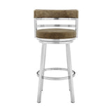 Benzara 26 Inch Leatherette Counter Height Barstool, Silver and Brown BM236765 Silver and Brown Metal and Leatherette BM236765