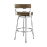 Benzara 26 Inch Leatherette Counter Height Barstool, Silver and Brown BM236765 Silver and Brown Metal and Leatherette BM236765