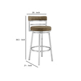 Benzara 26 Inch Leatherette Counter Height Barstool, Silver and Brown BM236765 Silver and Brown Metal and Leatherette BM236765