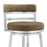 Benzara 30 Inch Leatherette Counter Height Barstool, Silver and Brown BM236766 Silver and Brown Metal and Leatherette BM236766