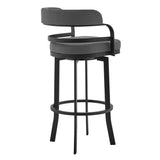 Benzara 40 Inch Metal and Leatherette Swivel Barstool, Black and Gray BM236767 Black and Gray Metal and Leatherette BM236767