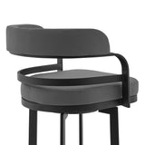 Benzara 40 Inch Metal and Leatherette Swivel Barstool, Black and Gray BM236767 Black and Gray Metal and Leatherette BM236767