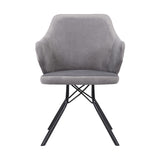 Benzara 32 Inch Fabric Upholstered Dining Chair, Gray and Black BM236773 Gray and Black Solid Wood, Metal, and Fabric BM236773