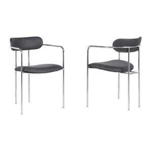 Benzara Metal and Leatherette Dining Chair, Set of 2, Silver and Gray BM236775 Gray and Silver Metal and Leatherette BM236775