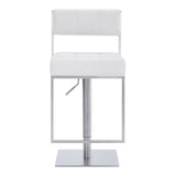 Benzara 35 Inch Metal and Leatherette Barstool, Silver and White BM236776 White and Silver Metal and Leatherette BM236776