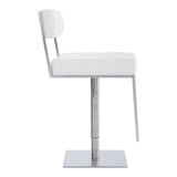 Benzara 35 Inch Metal and Leatherette Barstool, Silver and White BM236776 White and Silver Metal and Leatherette BM236776