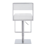 Benzara 35 Inch Metal and Leatherette Barstool, Silver and White BM236776 White and Silver Metal and Leatherette BM236776