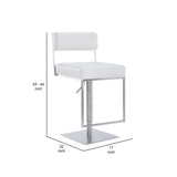 Benzara 35 Inch Metal and Leatherette Barstool, Silver and White BM236776 White and Silver Metal and Leatherette BM236776