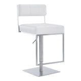 35 Inch Metal and Leatherette Barstool, Silver and White