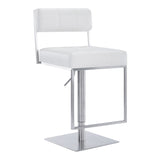 Benzara 35 Inch Metal and Leatherette Barstool, Silver and White BM236776 White and Silver Metal and Leatherette BM236776