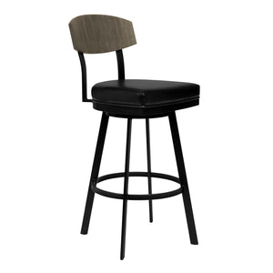 Benzara 26 Inch Metal and Leatherette Swivel Barstool, Black BM236779 Black Metal and Leatherette BM236779