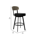 Benzara 26 Inch Metal and Leatherette Swivel Barstool, Black BM236779 Black Metal and Leatherette BM236779