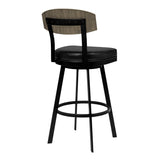 Benzara 30 Inch Metal and Leatherette Swivel Barstool, Black BM236780 Black Metal and Leatherette BM236780