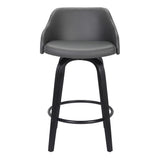 Benzara 26 Inch Wooden and Leatherette Swivel Barstool, Black and Gray BM236781 Black and Gray Solid Wood and Leatherette BM236781