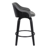 Benzara 26 Inch Wooden and Leatherette Swivel Barstool, Black and Gray BM236781 Black and Gray Solid Wood and Leatherette BM236781