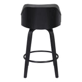 Benzara 26 Inch Wooden and Leatherette Swivel Barstool, Black and Gray BM236781 Black and Gray Solid Wood and Leatherette BM236781