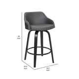 Benzara 26 Inch Wooden and Leatherette Swivel Barstool, Black and Gray BM236781 Black and Gray Solid Wood and Leatherette BM236781