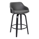 Benzara 26 Inch Wooden and Leatherette Swivel Barstool, Black and Gray BM236781 Black and Gray Solid Wood and Leatherette BM236781