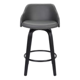 Benzara 30 Inch Wooden and Leatherette Swivel Barstool, Black and Gray BM236782 Black and Gray Solid Wood and Leatherette BM236782