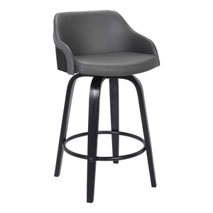 Benzara 30 Inch Wooden and Leatherette Swivel Barstool, Black and Gray BM236782 Black and Gray Solid Wood and Leatherette BM236782