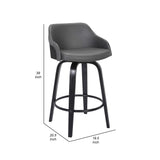 Benzara 30 Inch Wooden and Leatherette Swivel Barstool, Black and Gray BM236782 Black and Gray Solid Wood and Leatherette BM236782