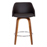 Benzara 26 Inch Wooden and Leatherette Swivel Barstool, Brown BM236783 Brown Solid Wood and Leatherette BM236783