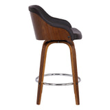 Benzara 26 Inch Wooden and Leatherette Swivel Barstool, Brown BM236783 Brown Solid Wood and Leatherette BM236783