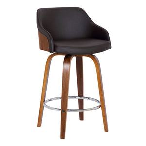 Benzara 26 Inch Wooden and Leatherette Swivel Barstool, Brown BM236783 Brown Solid Wood and Leatherette BM236783